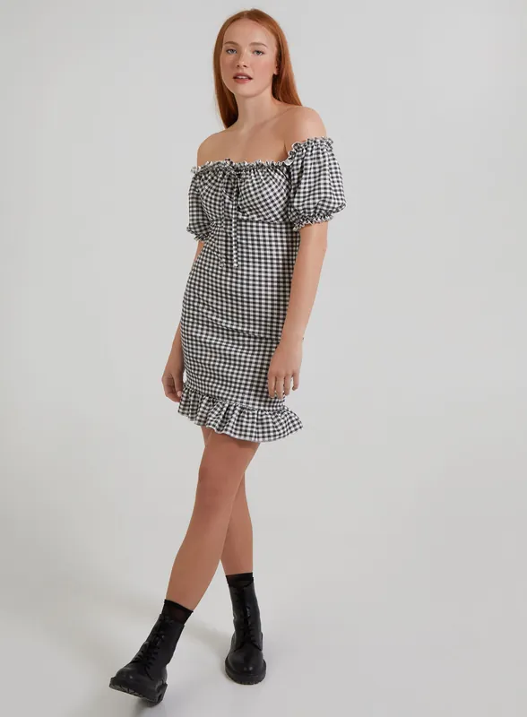 Gingham Gypsy Bardot Dress - Pink Vanilla