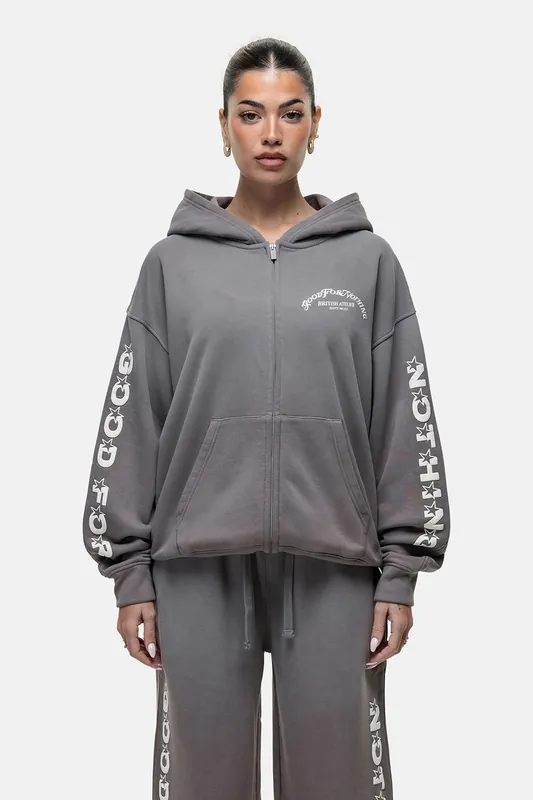 Zip Through Hoodie With Puff Print - Good For Nothing
