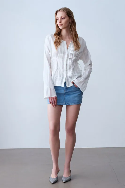 Embroidered V-neck Woven Blouse