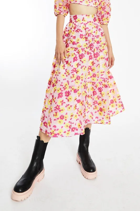 Gathered Tiered Midi-Skirt
