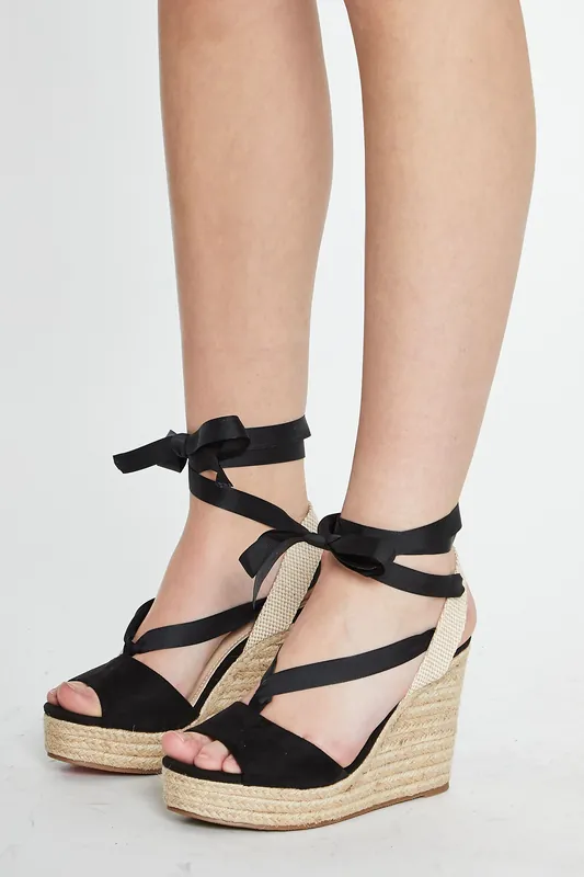 Open-Toe Lace-Up Espadrille Wedges