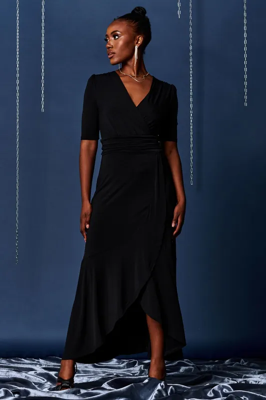 Wrap Front Frill Hem Maxi Dress - Jolie Moi