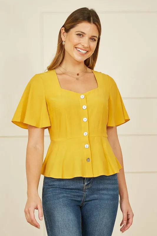Yellow Button Up Top - Yumi