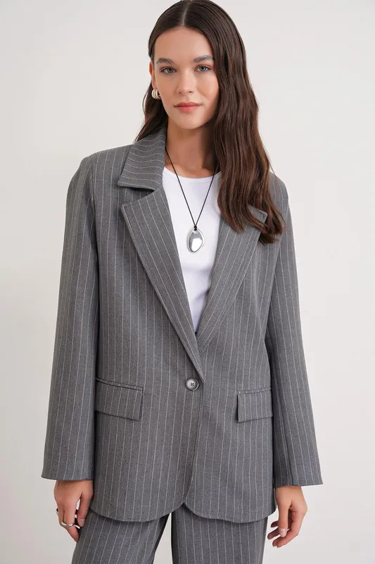 Striped Oversize Blazer - MixRay