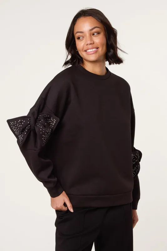Black Bow Sleeve Sweatshirt - Blue Vanilla