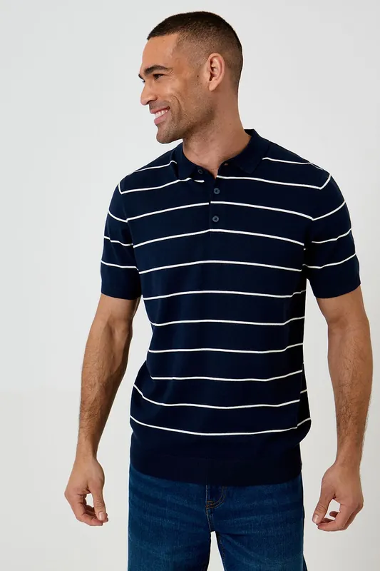 Ribbed Stripe Knitted Polo - Threadbare