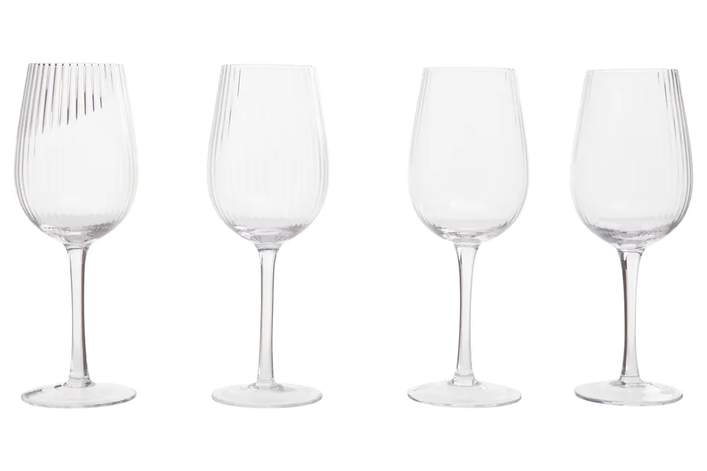 Fluted Design Set of Four Wine Glasses, Stylish Glassware, Premium Drinking Glasses For Special Occasions - Orsina