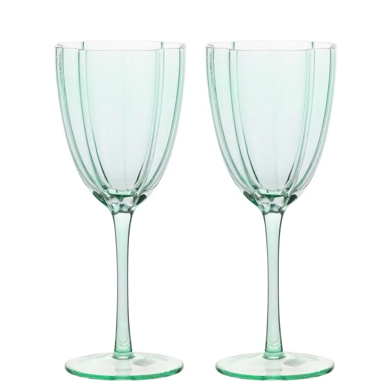 Scallop Wine Glass Set of 2 - Green