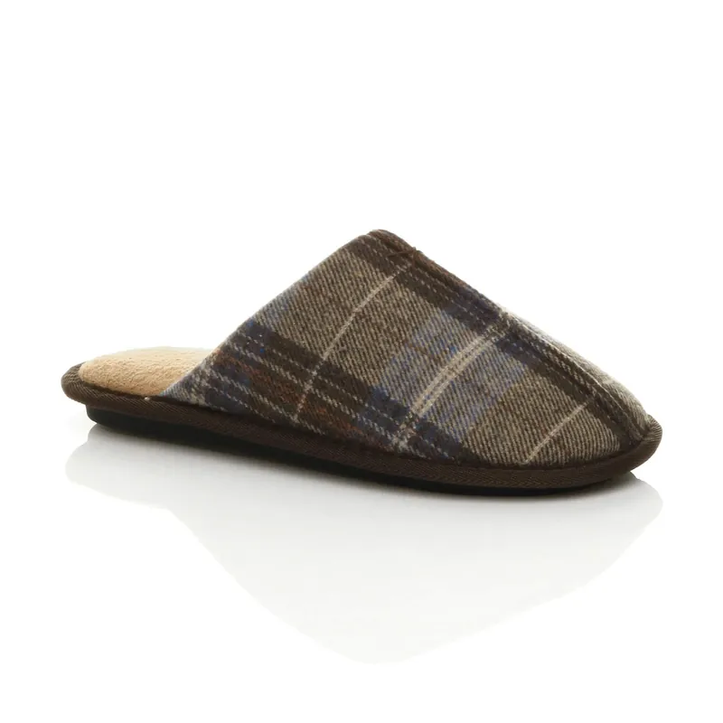 Flat Heel Check Mules Slippers - AJVANI
