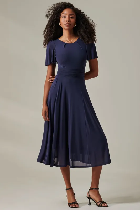 Plain Mesh Floaty Sleeve Midaxi Dress - Jolie Moi