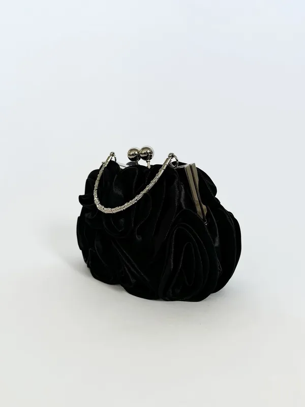 3D Rose Clutch Bag in Black - SVNX