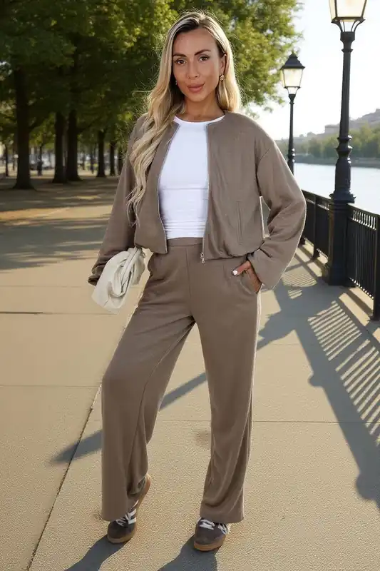 Mocha Wide Leg Soft Trousers - AX Paris