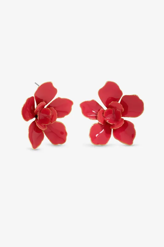 Gold Pink Floral Earrings - Mood