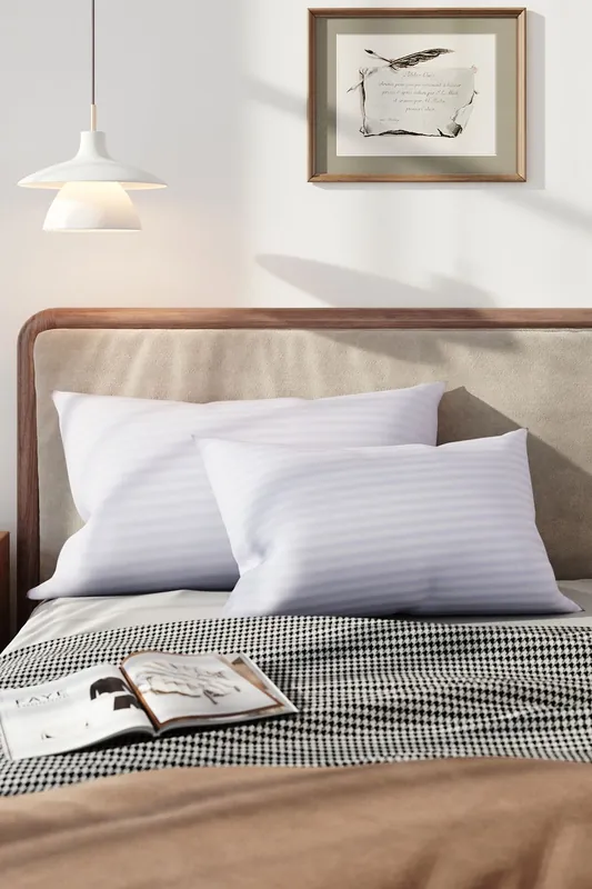 2Pcs Washable Stripe Bed Pillows Comfortable Medium Firm Support Pillows, 74cm L x 48cm W - Living and Home