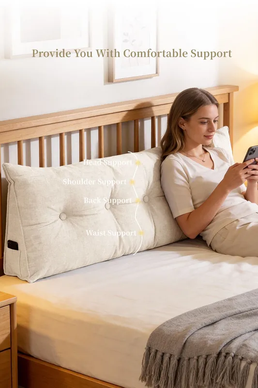 Multifunctional Washable Wedge Headboard Pillow with Side Pocket - Living and Home