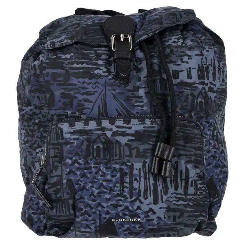 Preloved Coastal Print Rucksack Backpack in Blue Polyamide - Burberry