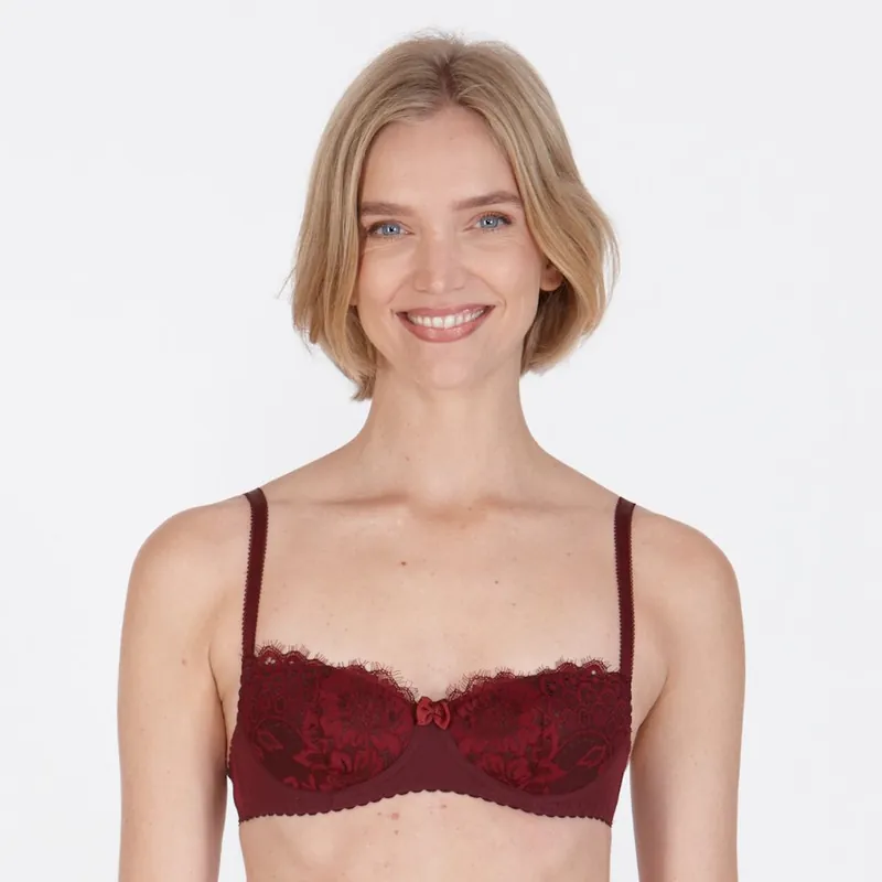 'Burgundy Beauty' Non Wired Fixed Padding Balconette Bra - Little Women