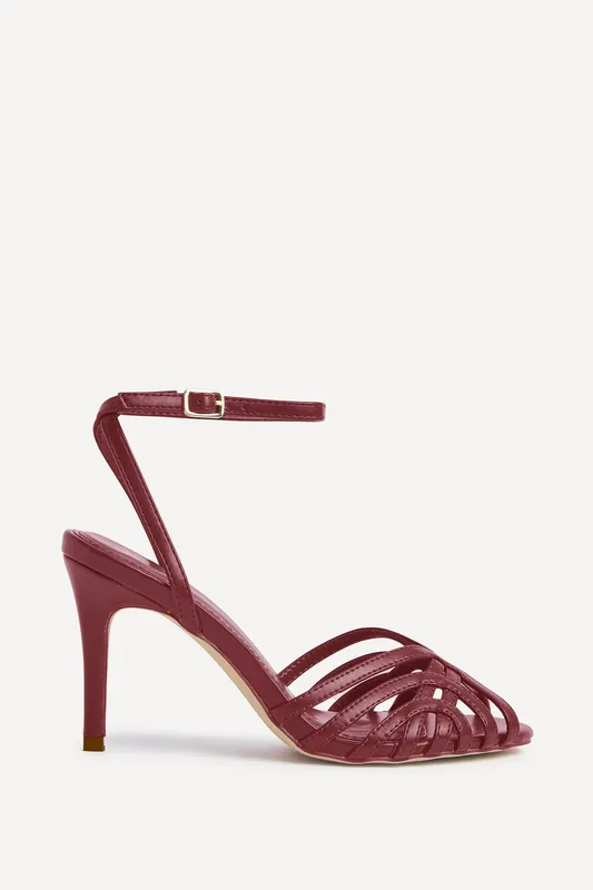 Eros Burgundy Faux Leather Caged Stiletto Heel - Linzi