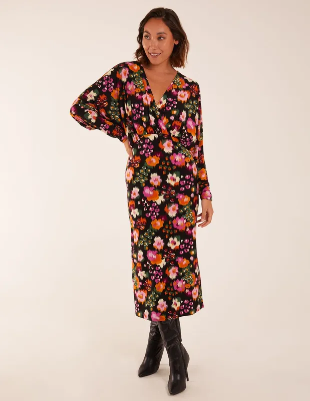 Wrap Batwing Midi Dress With Side Split - Blue Vanilla