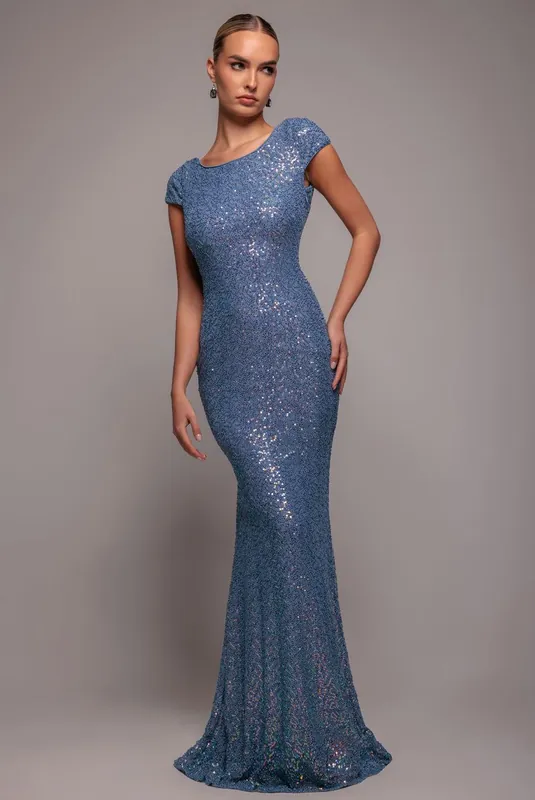 Cowl Back Sequin Maxi - Goddiva