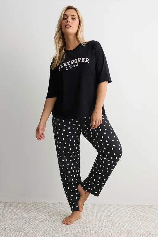 Polka Dot Wide Leg Pyjama Bottoms - Yours