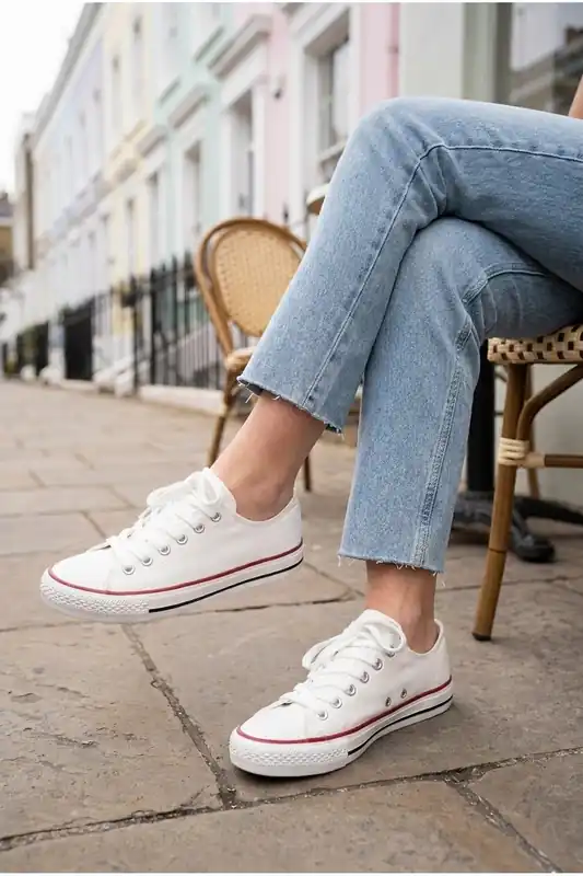 Pearl Canvas Lace Up Low Trainers - IKRUSH