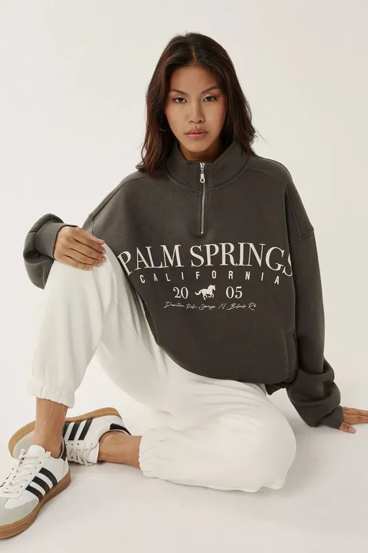 Printed Zipper Collar Sweatshirt - Hiccup