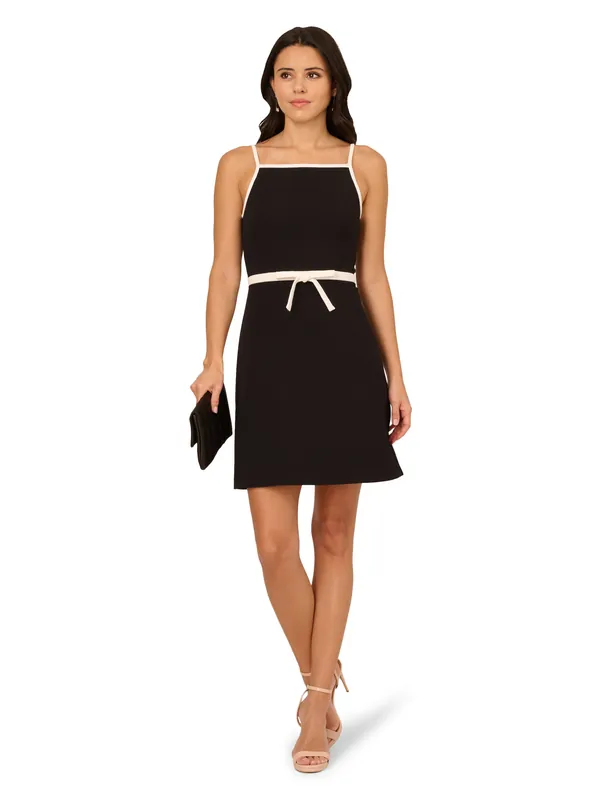 Bow Crepe Short Dress - Adrianna Papell