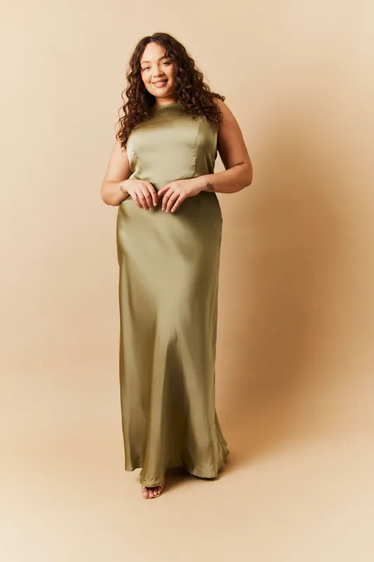 Satin Cowl Back Maxi Dress - In The Style