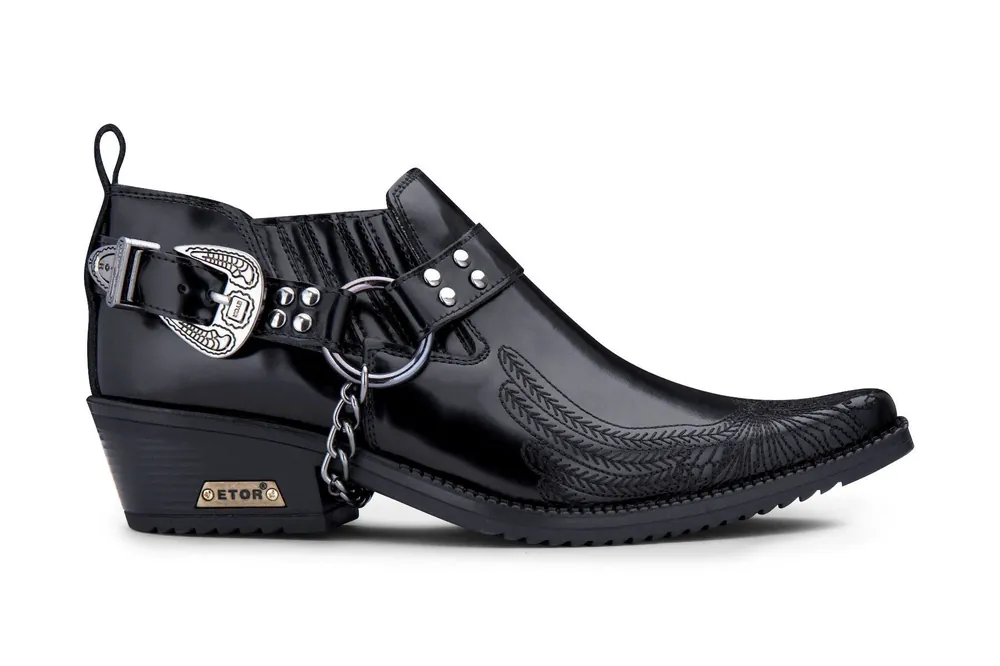 Men's Black Eagle Cuban Heel Leather Cowboy Shoes - Infinity Leather