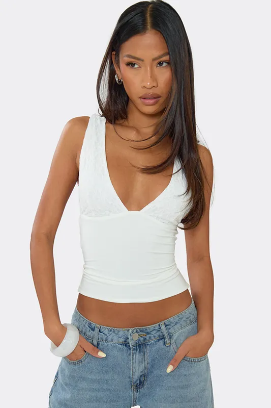 Sleeveless V-neck Lace Trim Vest