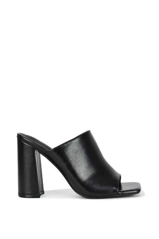 Sunday' Square Toe Block High Heel Mule Peep Toe Sandals - XY London