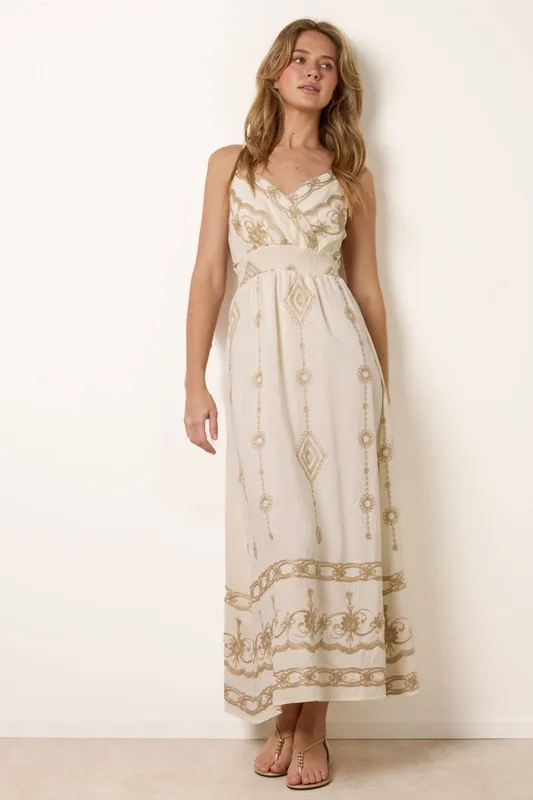 Ivory Embroidered Maxi Dress With Adjustable Straps - Blue Vanilla