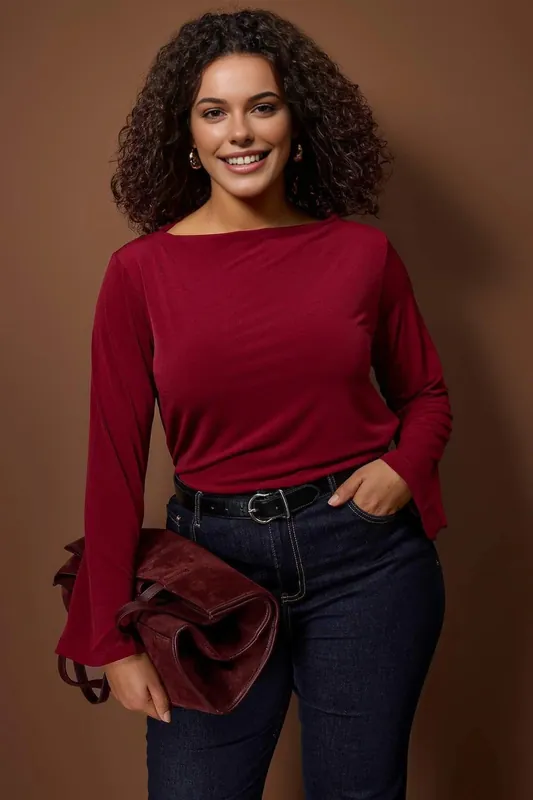 Boat Neck Relaxed Fit Long Sleeve Top - WOVCOR