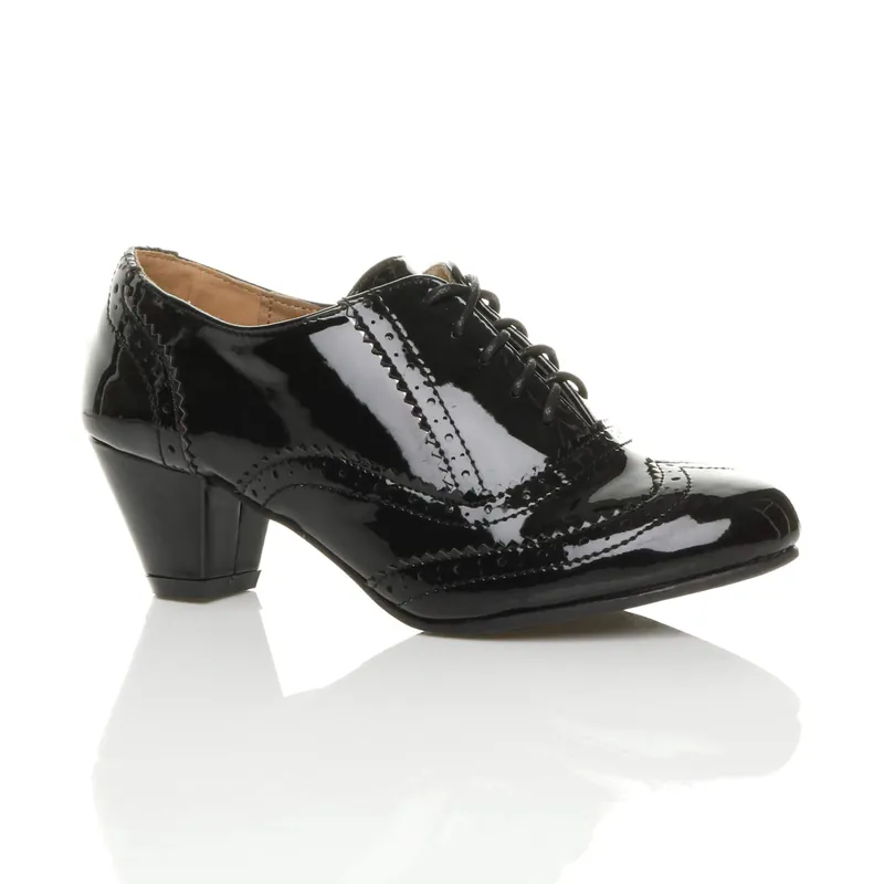 Mid Cuban Heel Brogue Ankle Shoe Boots - AJVANI