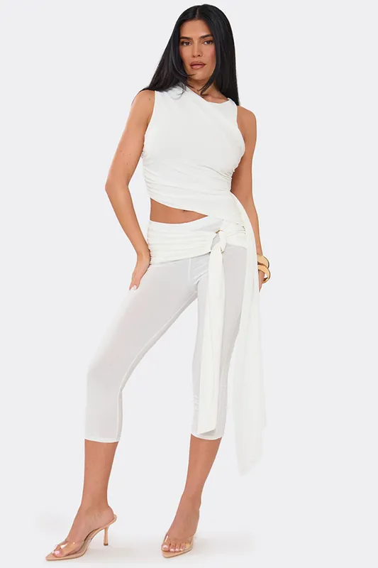 Sleeveless Asymmetric Neckline Ruched Top - EGO