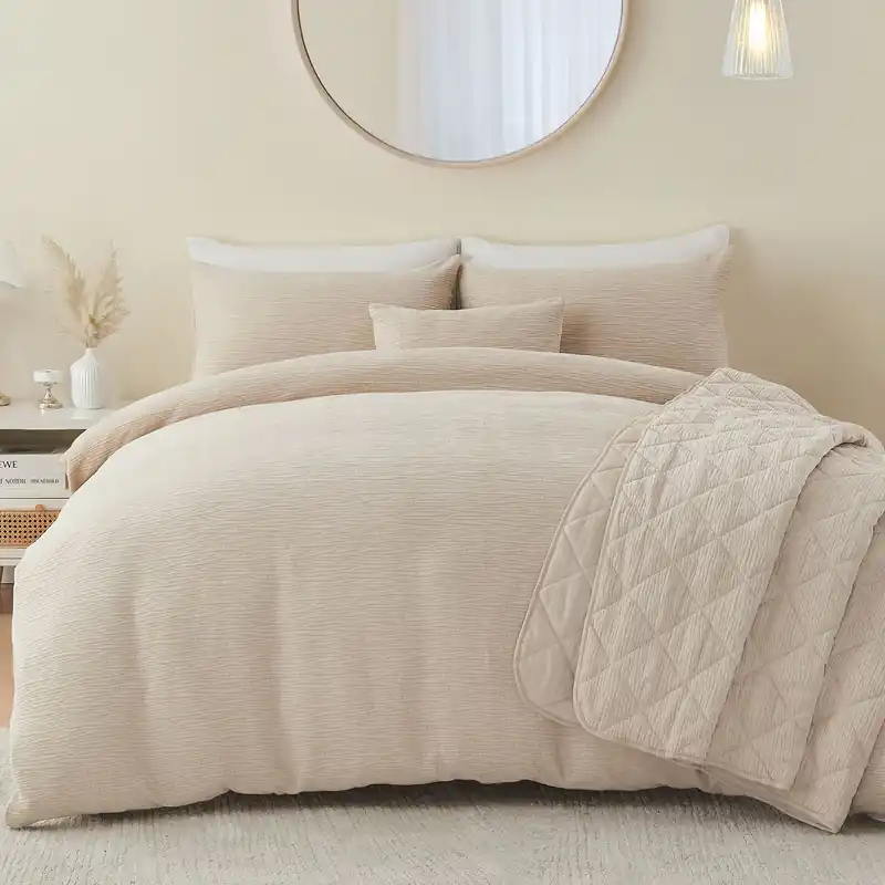 Bergen Textured Quilted Throwover Throw Over Bed Blanket 200 x 230cm - Portfolio Home