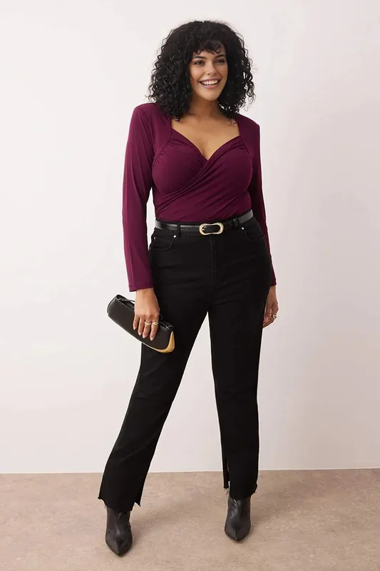 Wrap Front Long Sleeve Bodycon Top - WOVCOR