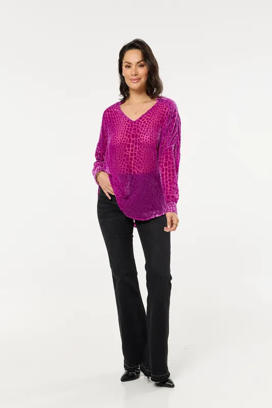 Pink Textured Relaxed Fit Blouse - Liquorish