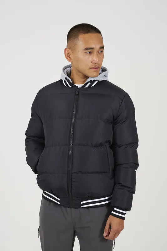 Padded Varsity Style Jacket With Detachable Hood - Brave Soul