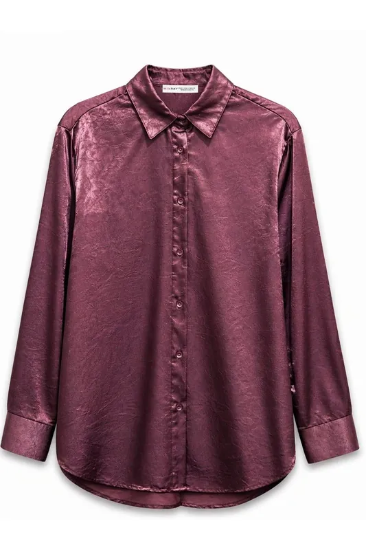 Regular Fit Satin Woven Button-Up Shirt