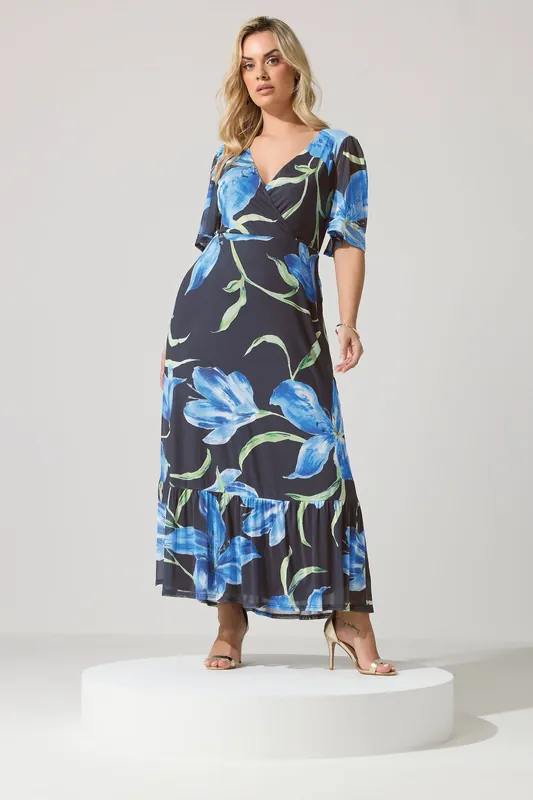 Floral Wrap Ruffle Hem Dress - Yours