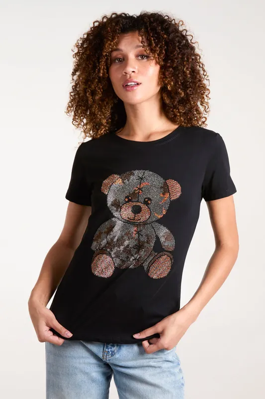 Black Diamante Teddy Bear T-shirt