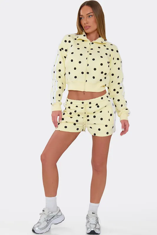 Long Sleeve Zip Polka Dot Top And Shorts Set - EGO