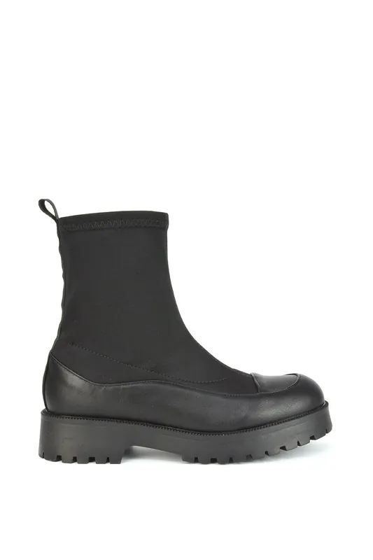 Kerry' Sock Ankle Boots Flat Biker Booties - XY London