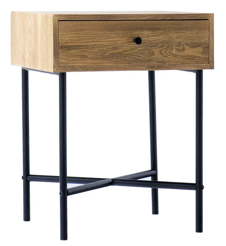Bedside Table Night Stand in Wood and Metal - Nordlys