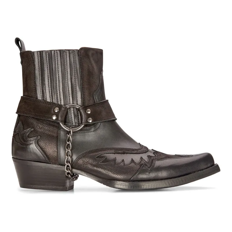 Mens Leather Cowboy Ankle Boots Black Brown Cuban Biker Winklepicker Western - Infinity Leather