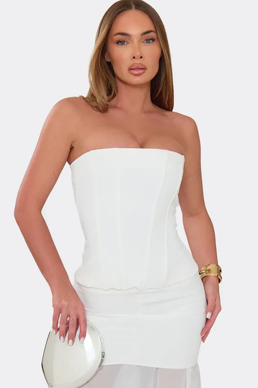 Corset Style Sleeveless Bandeau Structured Corset Top - EGO