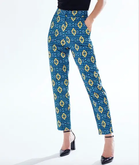 African Print Cigarette Suit Trousers in Blue, Yellow & Navy - Liquorish