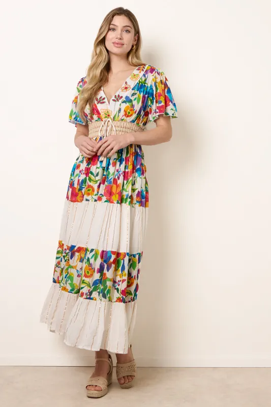 Multi Bright Print Tiered Dress - Blue Vanilla